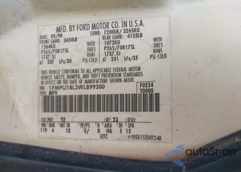 1998 Ford Expedition Eddie Bauer/Xlt from USA, damaged, VIN 1FMPU18L3WLB99300